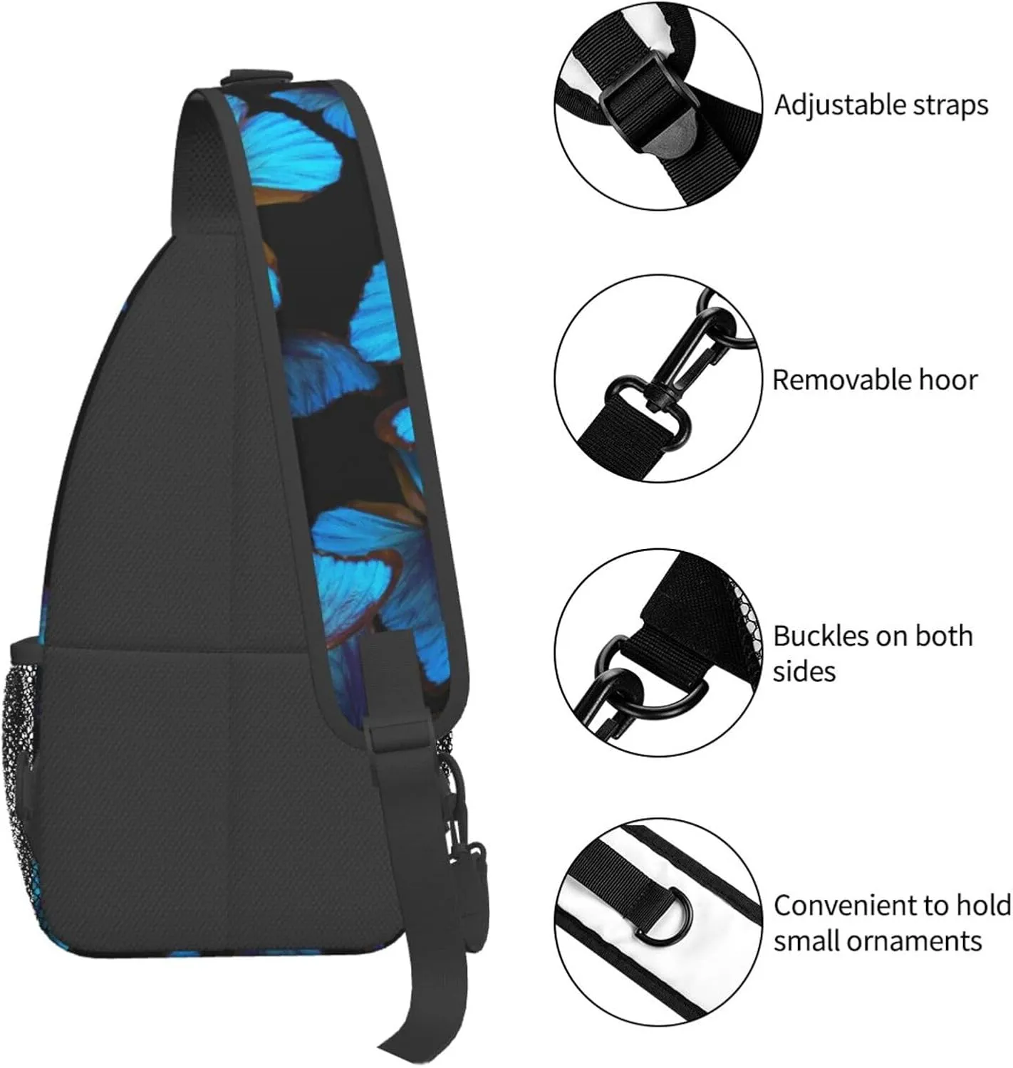 Beautiful Different Morpho Butterfly Wings Chest Sling Bag Crossbody Shoulder Backpack Bag Gym Cycling Daypack Travel Hiking Cross Bag