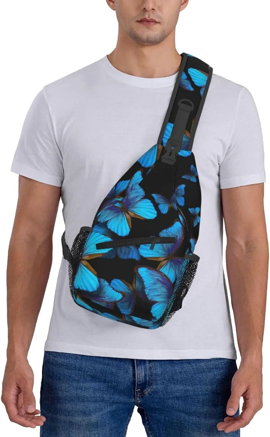 Beautiful Different Morpho Butterfly Wings Chest Sling Bag Crossbody Shoulder Backpack Bag Gym Cycling Daypack Travel Hiking Cross Bag