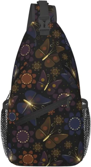 Beautiful Luxurious Butterflies Chest Sling Bag Crossbody Shoulder Backpack Bag Gym Cycling Daypack Travel Hiking Cross Bag
