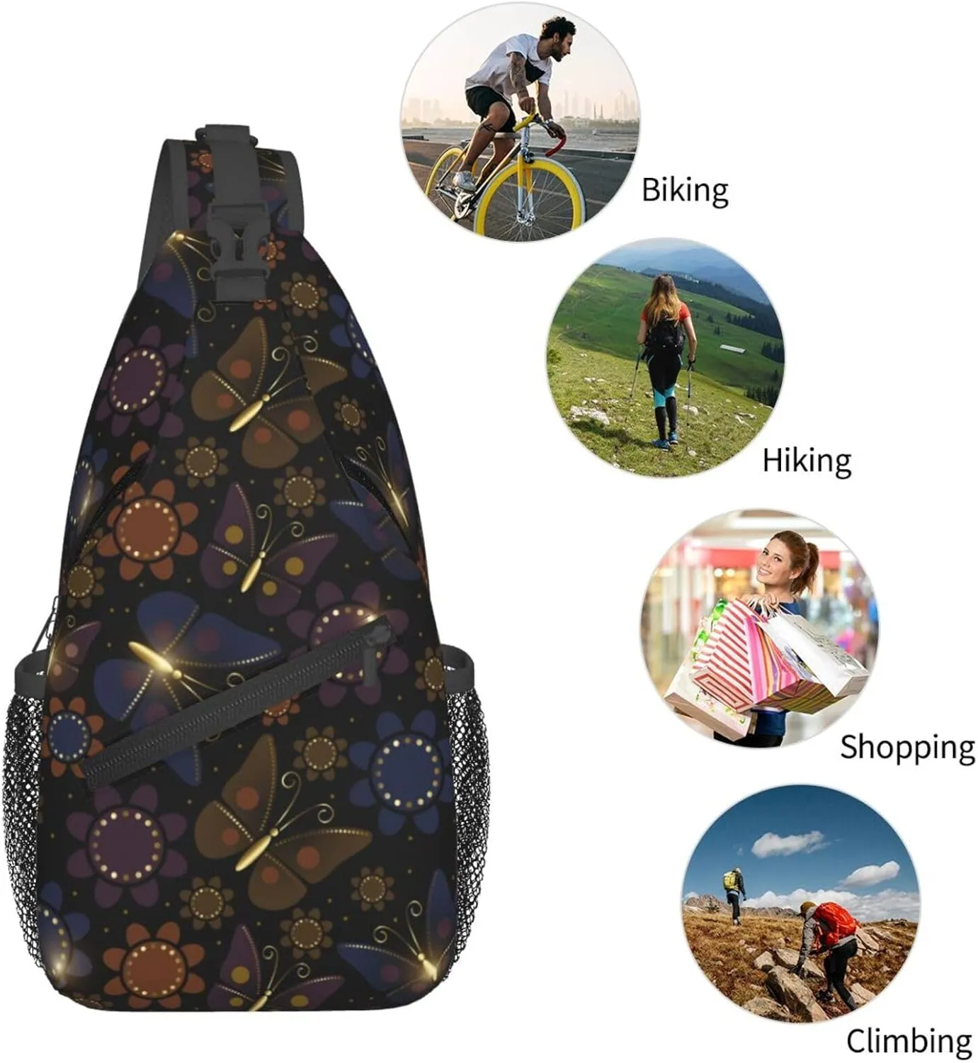 Beautiful Luxurious Butterflies Chest Sling Bag Crossbody Shoulder Backpack Bag Gym Cycling Daypack Travel Hiking Cross Bag