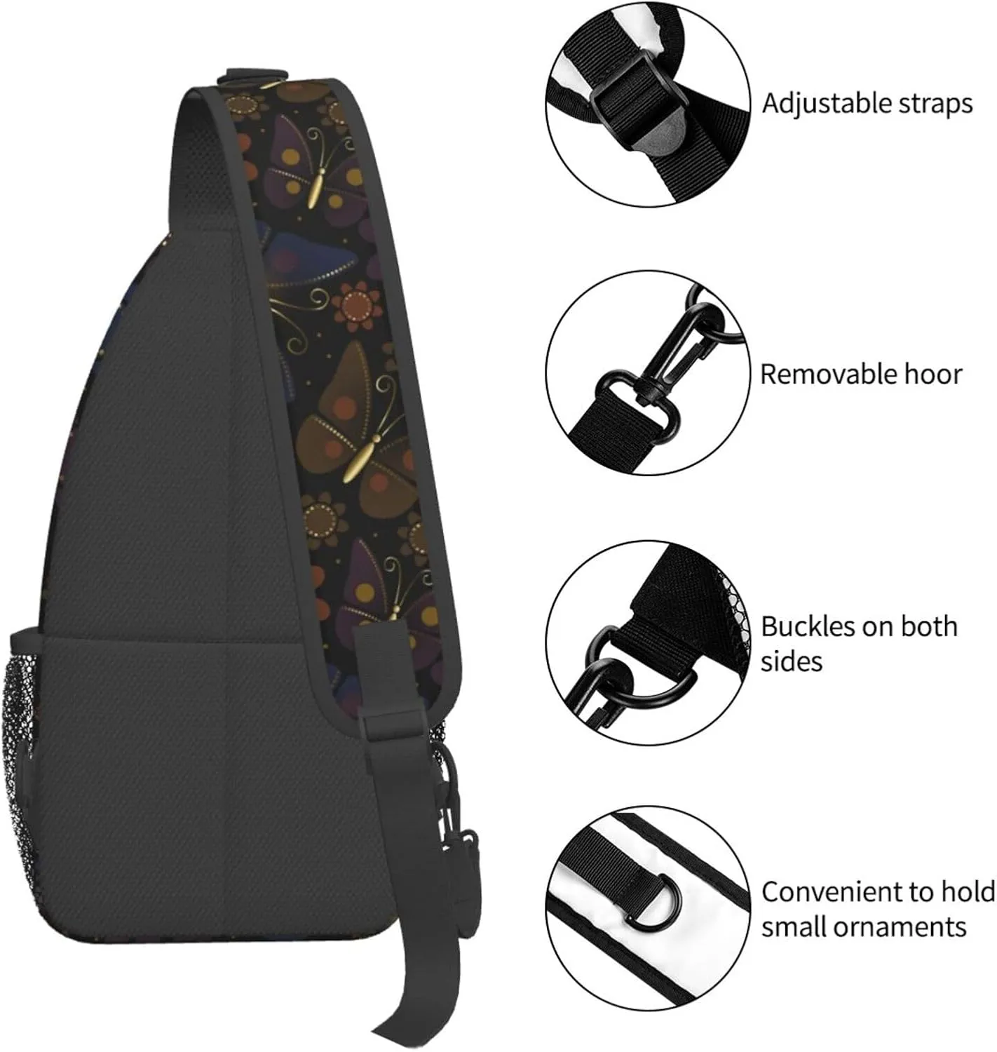 Beautiful Luxurious Butterflies Chest Sling Bag Crossbody Shoulder Backpack Bag Gym Cycling Daypack Travel Hiking Cross Bag