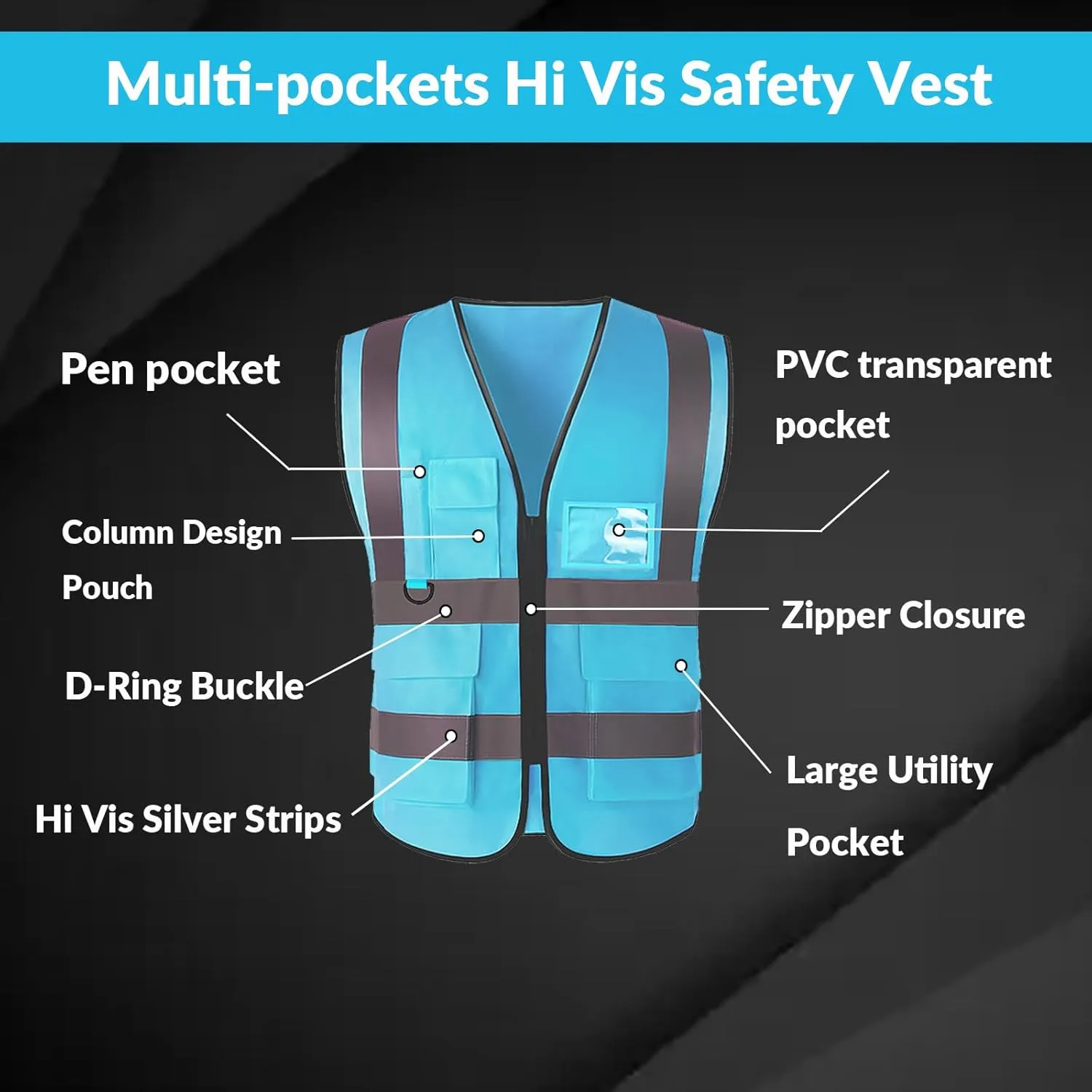 BeautyWill Custom Safety Vest logo Visibility Reflective Vest Class 2 Hi Vis Security Construction Work Vest