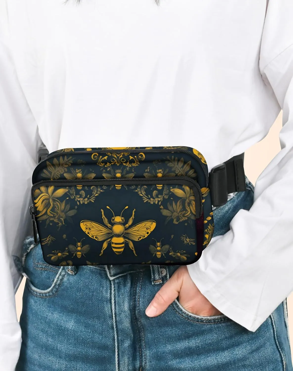 Bee Fanny Pack Fashion Belt Bag Lightweight Waist Pouch with Adjustable Strap Mini Crossbody Bags for Women Travel Sports Running