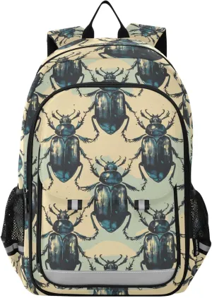 Beetle Theme Wallpaper Backpack for Boys Girls Elementary School Bag Kids Bookbag Travel Rucksack With Reflective Stripes