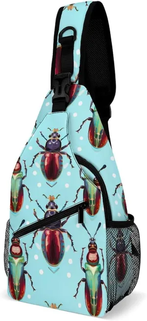 Beetles and Insects Printed Sling Bag Casual Chest Bags Crossbody Backpack for Men Women Travel Outdoors
