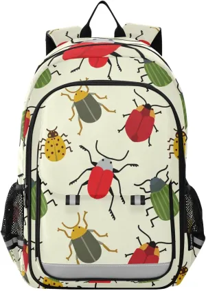 Beetles Backpack Kids School Bag Lightweight Laptop Backpack Elementary Capacity Student Bookbags for Travel Daypack with Reflective Stripes