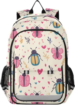 Beetles Colorful Hearts Backpack for Boys Girls Elementary School Bag Kids Bookbag Travel Rucksack With Reflective Stripes