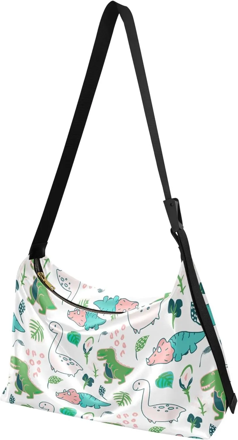 Beige Geometric Leaves PU Leather Shoulder Bag Hobo Large Crossbody Bag Unique Leaf Print Shoulder Purse Handbag