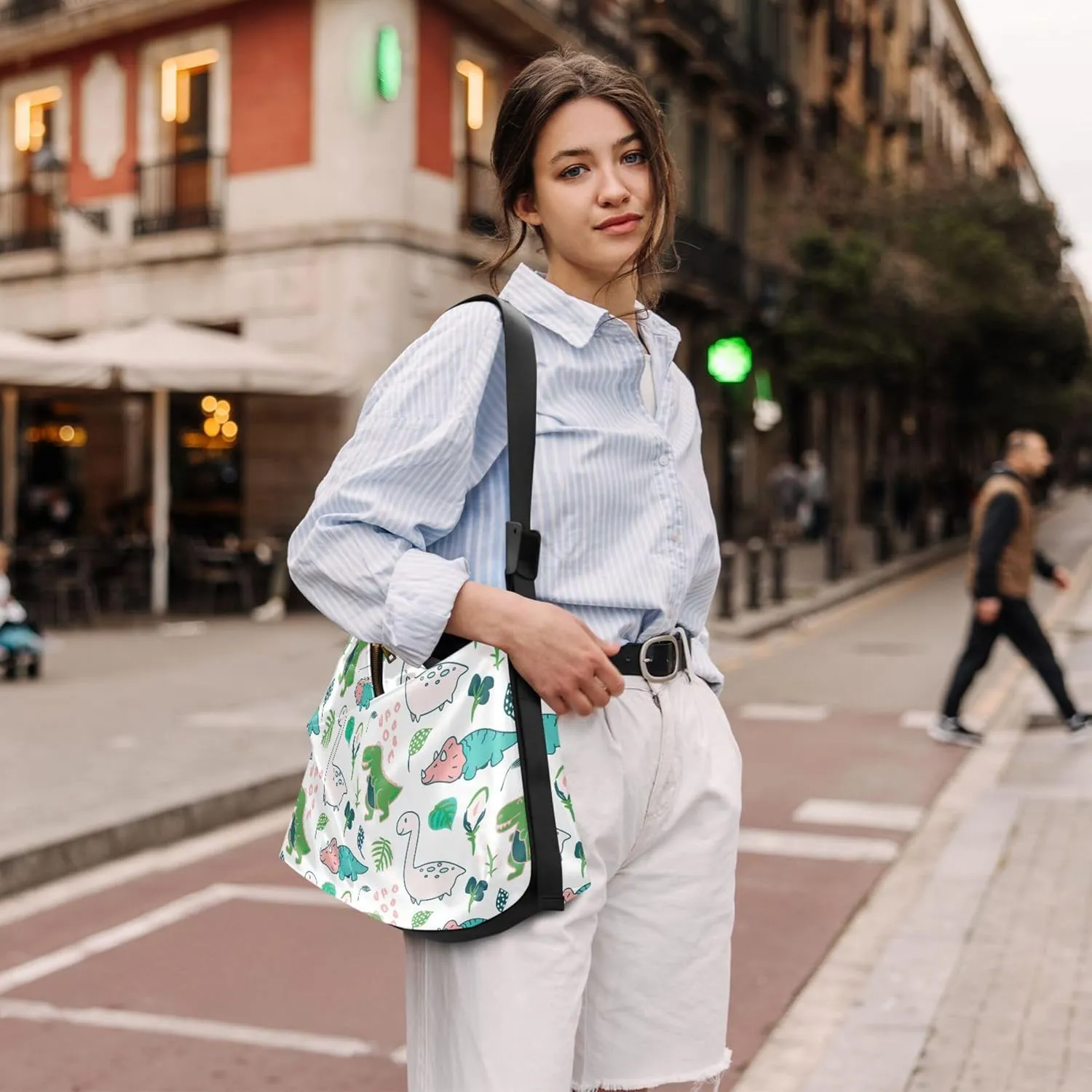 Beige Geometric Leaves PU Leather Shoulder Bag Hobo Large Crossbody Bag Unique Leaf Print Shoulder Purse Handbag
