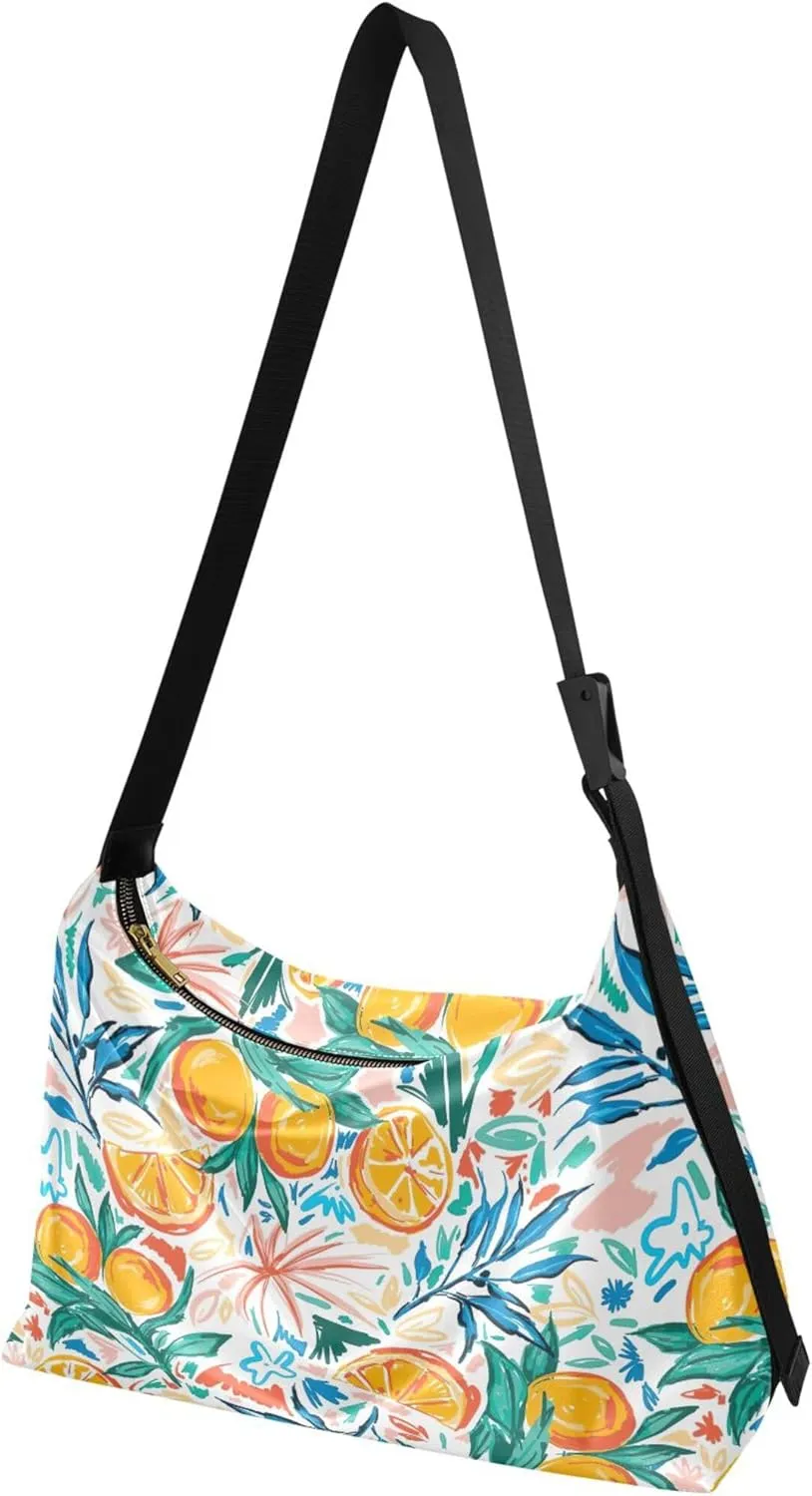 Beige Geometric Leaves PU Leather Shoulder Bag Hobo Large Crossbody Bag Unique Leaf Print Shoulder Purse Handbag