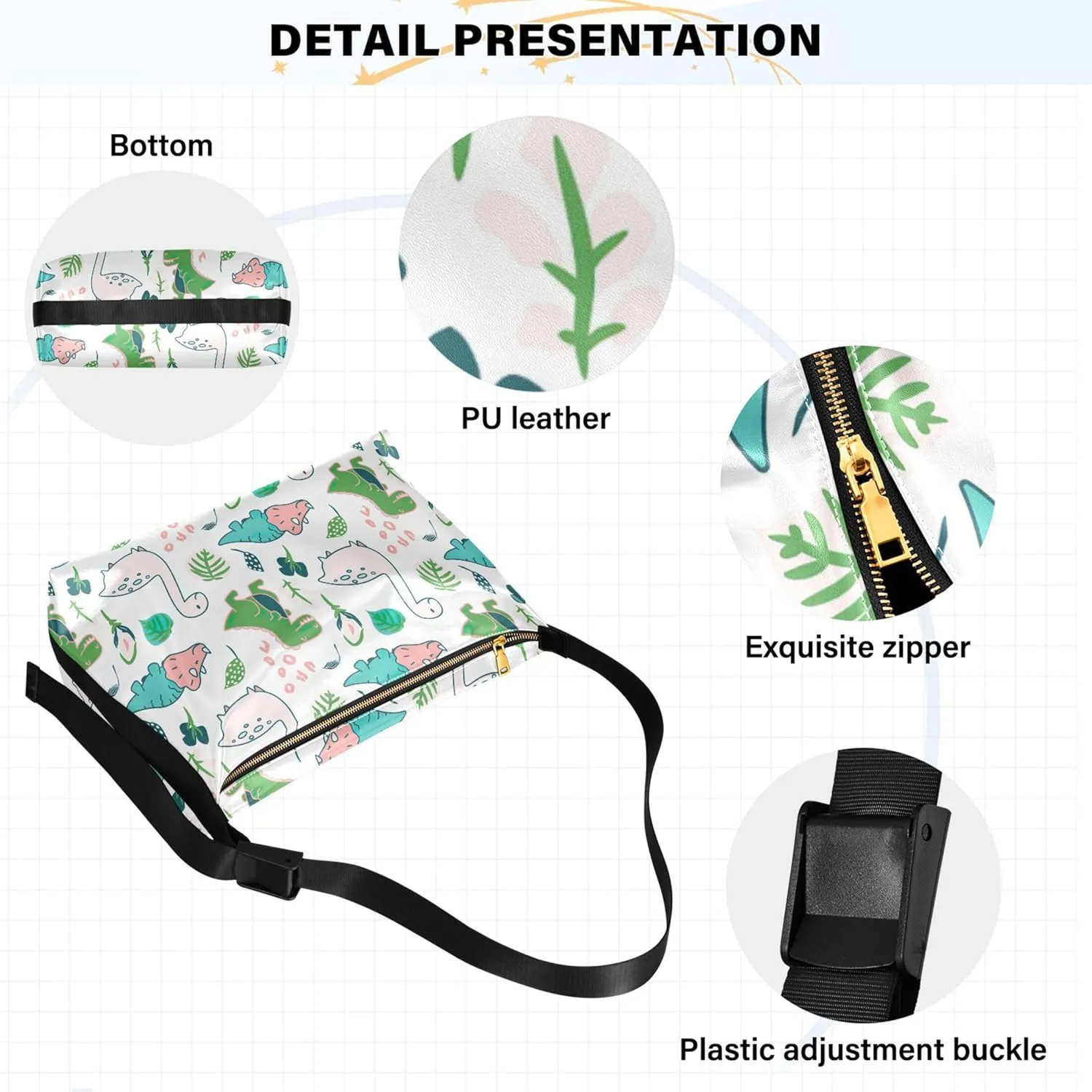 Beige Geometric Leaves PU Leather Shoulder Bag Hobo Large Crossbody Bag Unique Leaf Print Shoulder Purse Handbag