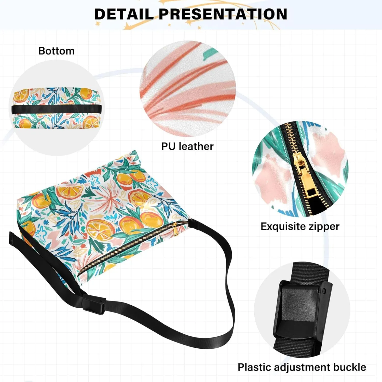 Beige Geometric Leaves PU Leather Shoulder Bag Hobo Large Crossbody Bag Unique Leaf Print Shoulder Purse Handbag