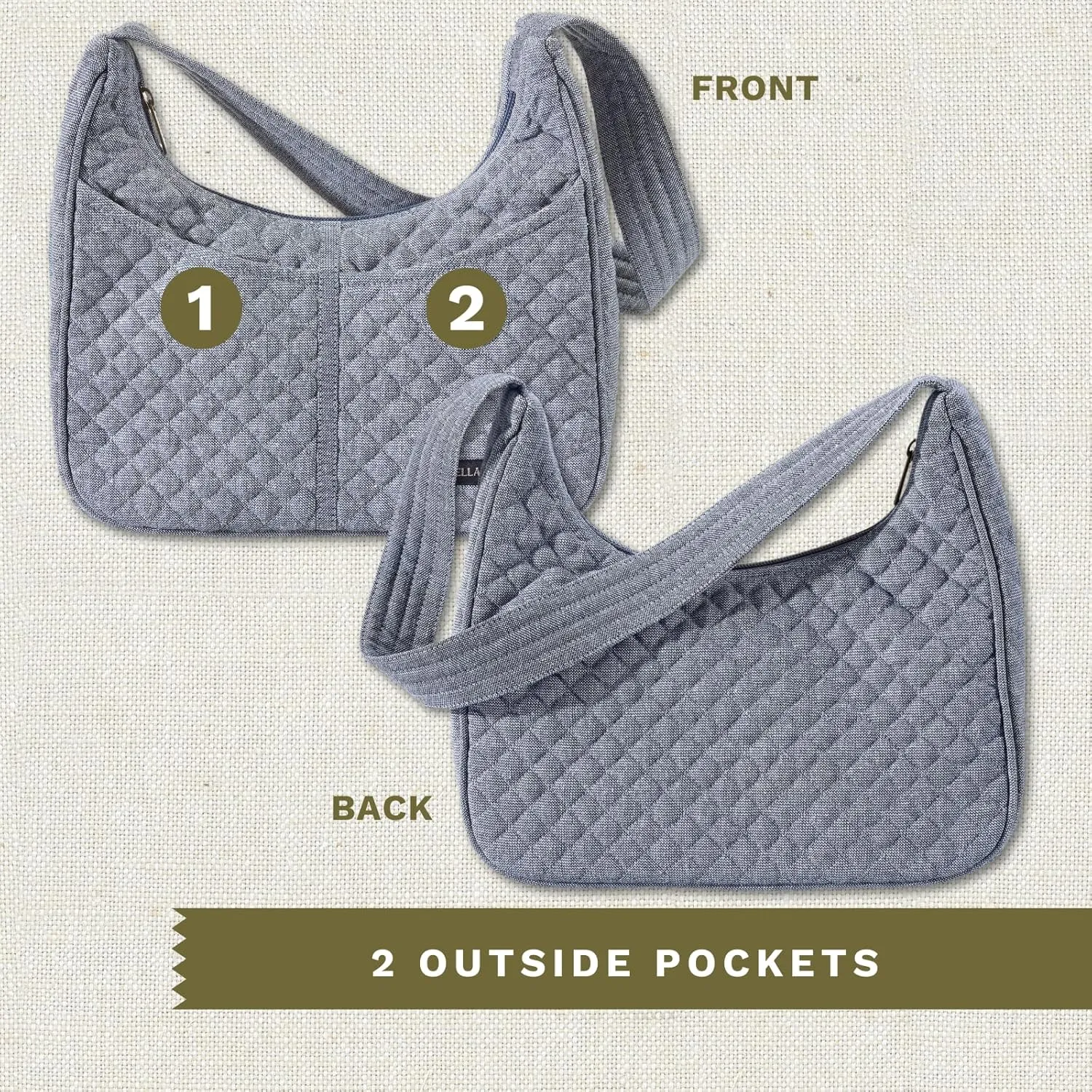 Bella Taylor Blakely - Hobo Shoulder Bag for Women - Lightweight Quilted Fabric Purse with Pockets