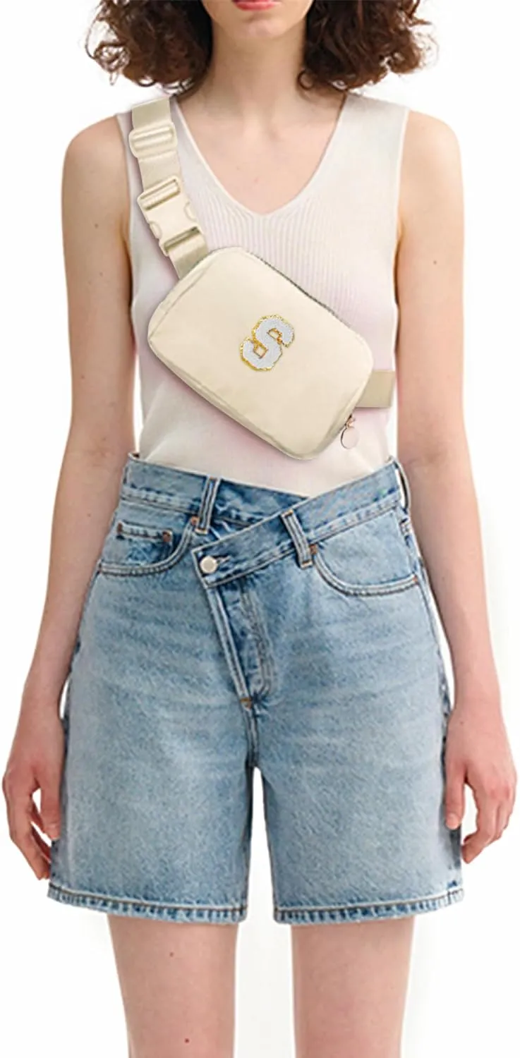 Belt Bag Fanny Pack Crossbody Bags with Initials Cute Stuff Birthday Gifts for Teenager Girls Trendy Stuff for Teens - White S,Khaki Bag