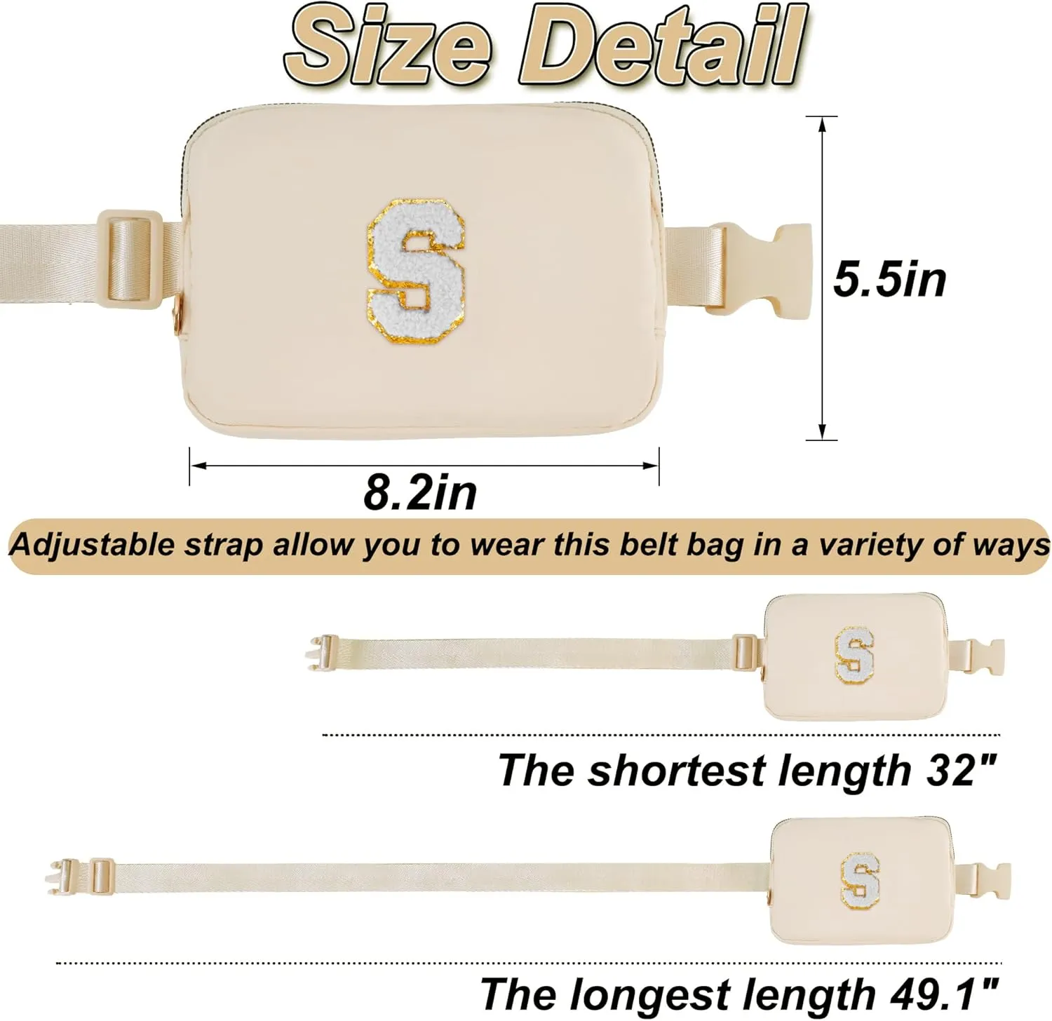 Belt Bag Fanny Pack Crossbody Bags with Initials Cute Stuff Birthday Gifts for Teenager Girls Trendy Stuff for Teens - White S,Khaki Bag