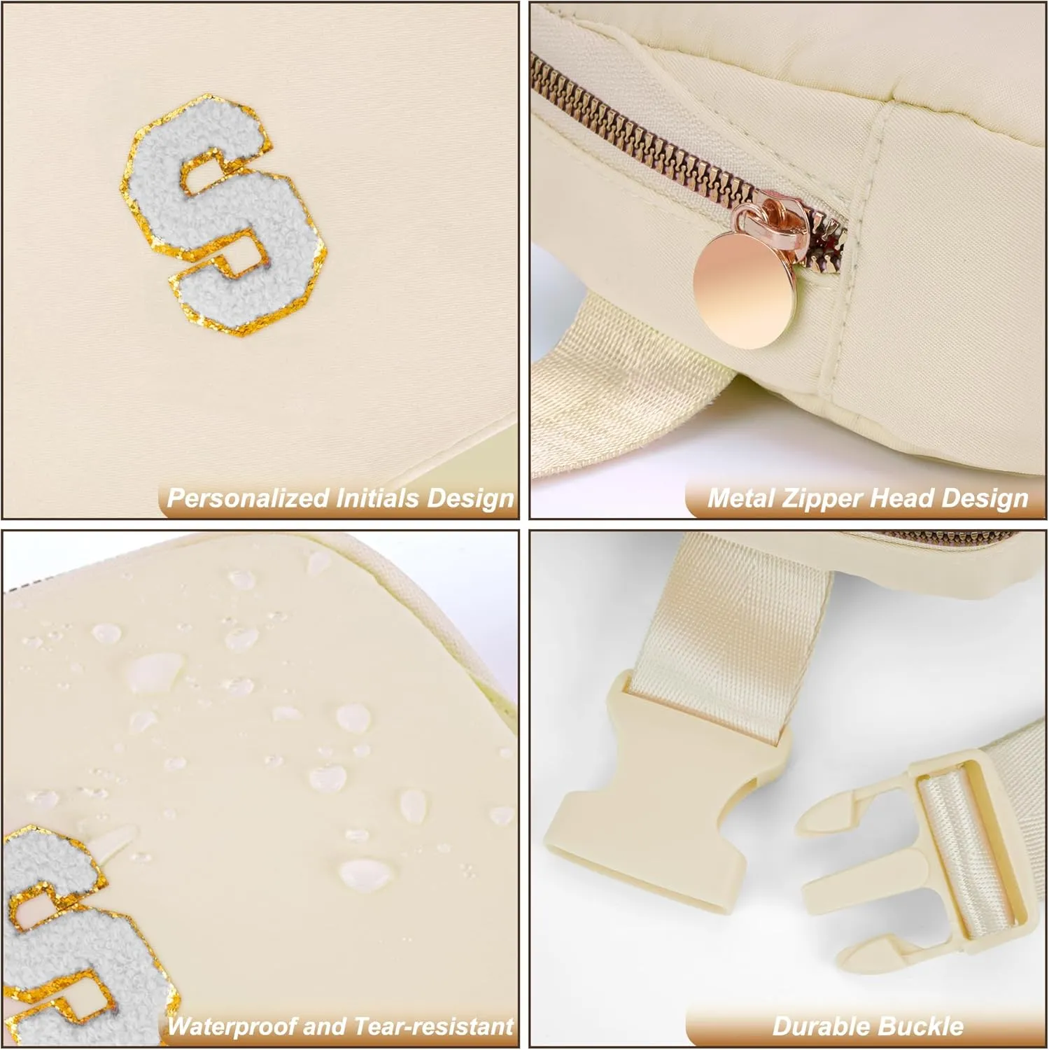 Belt Bag Fanny Pack Crossbody Bags with Initials Cute Stuff Birthday Gifts for Teenager Girls Trendy Stuff for Teens - White S,Khaki Bag