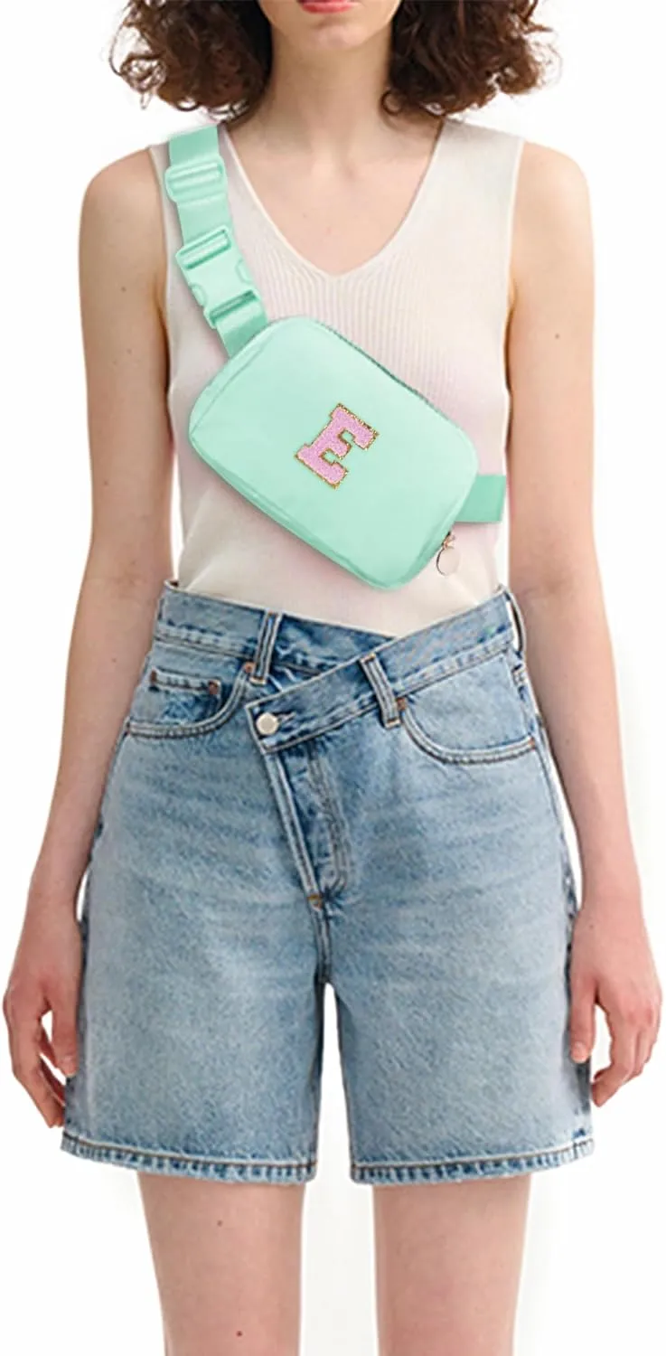 Belt Bag Fanny Pack Crossbody Bags with Initials Letter Patch Cute Stuff Birthday Gifts for Teenager Girls Trendy Stuff for Teens | Light Green,E