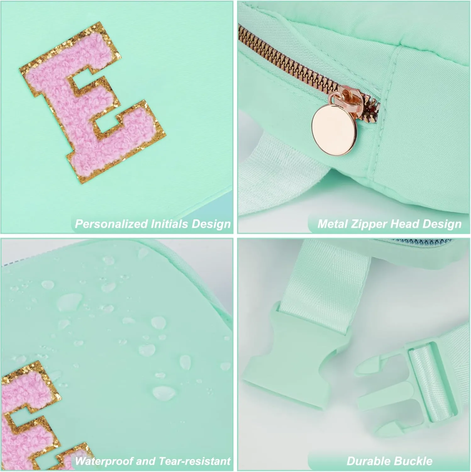 Belt Bag Fanny Pack Crossbody Bags with Initials Letter Patch Cute Stuff Birthday Gifts for Teenager Girls Trendy Stuff for Teens | Light Green,E
