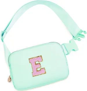 Belt Bag Fanny Pack Crossbody Bags with Initials Letter Patch Cute Stuff Birthday Gifts for Teenager Girls Trendy Stuff for Teens | Light Green,E