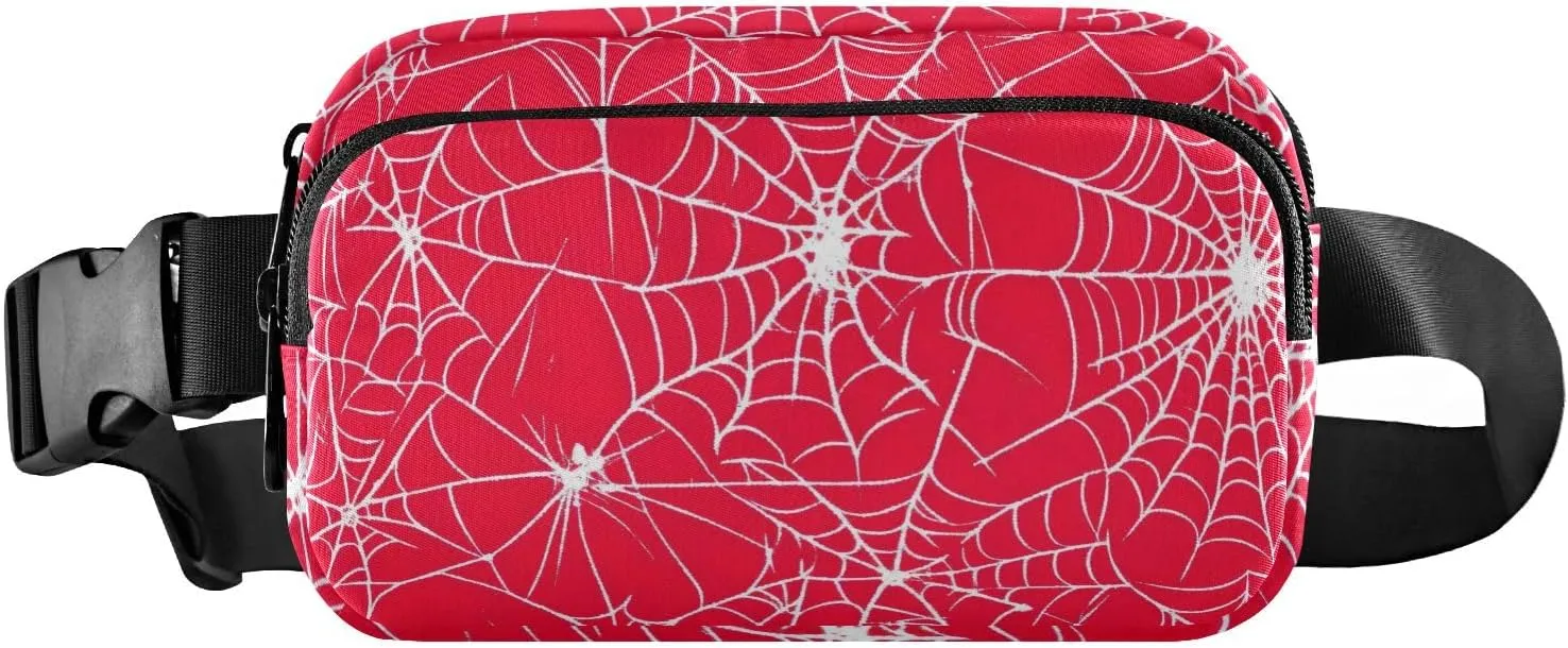 Belt Bag Red with White Spiderwebs Lightweight Crossbody Bags with Adjustable Strap Small Crossbody Bag for Women Travel