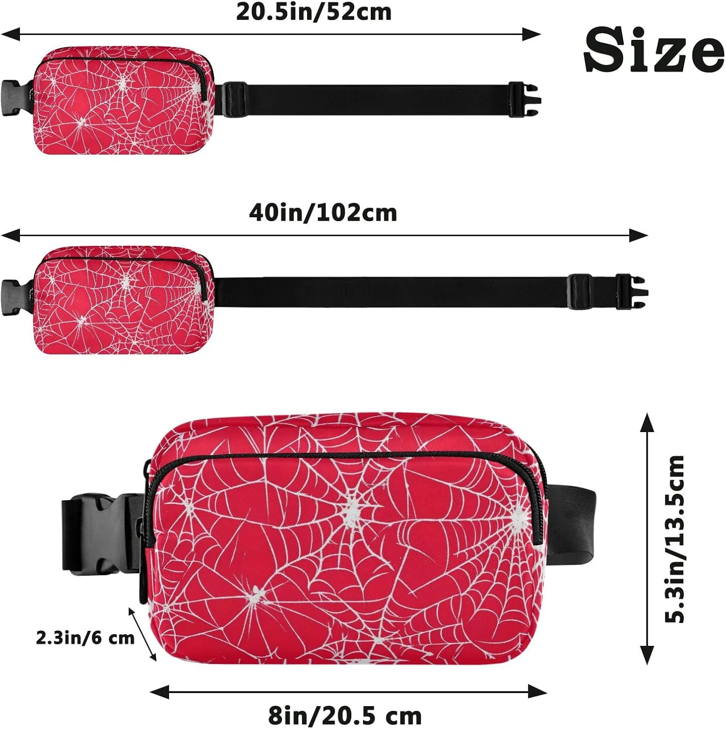 Belt Bag Red with White Spiderwebs Lightweight Crossbody Bags with Adjustable Strap Small Crossbody Bag for Women Travel