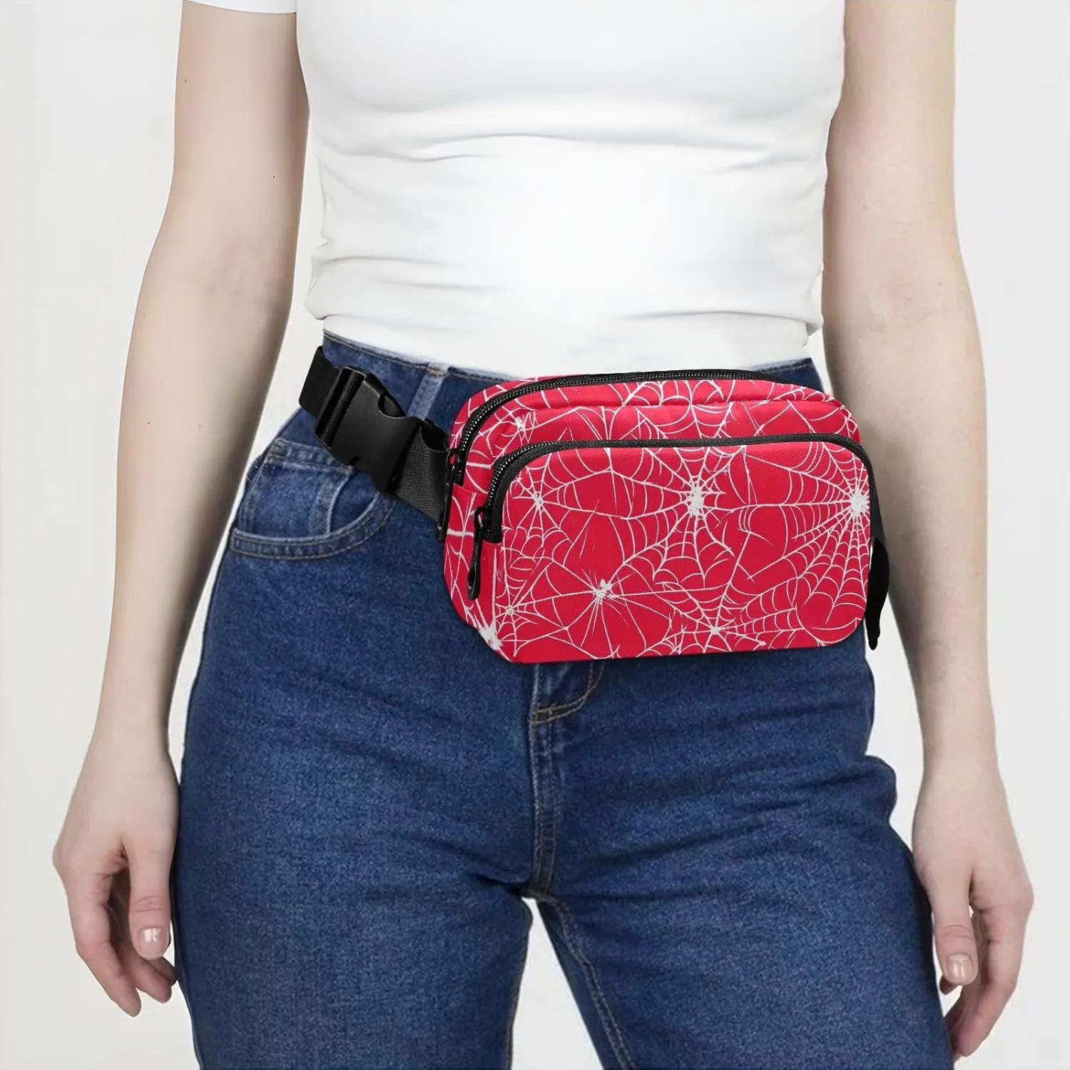 Belt Bag Red with White Spiderwebs Lightweight Crossbody Bags with Adjustable Strap Small Crossbody Bag for Women Travel