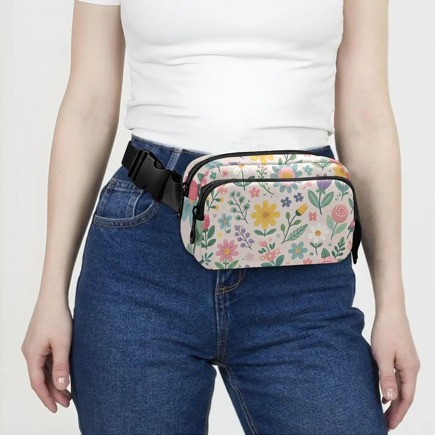 Belt Bags with Three Ways to Wear Cute Florals Workout Fanny Pack for Women 8 x 5.3 x 2.3 Inches