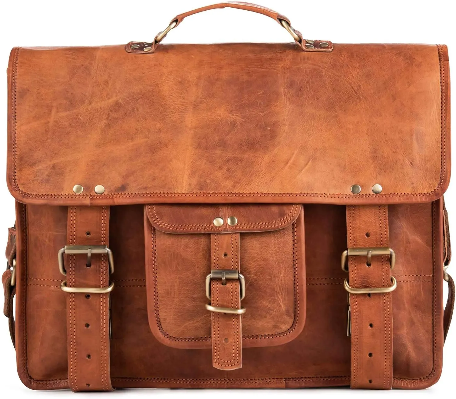 BERLINER BAGS Vintage Genuine Leather Messenger Bag Berlin XL, Laptop Bag, Work Bag, Briefcase for Men and Women - Brown