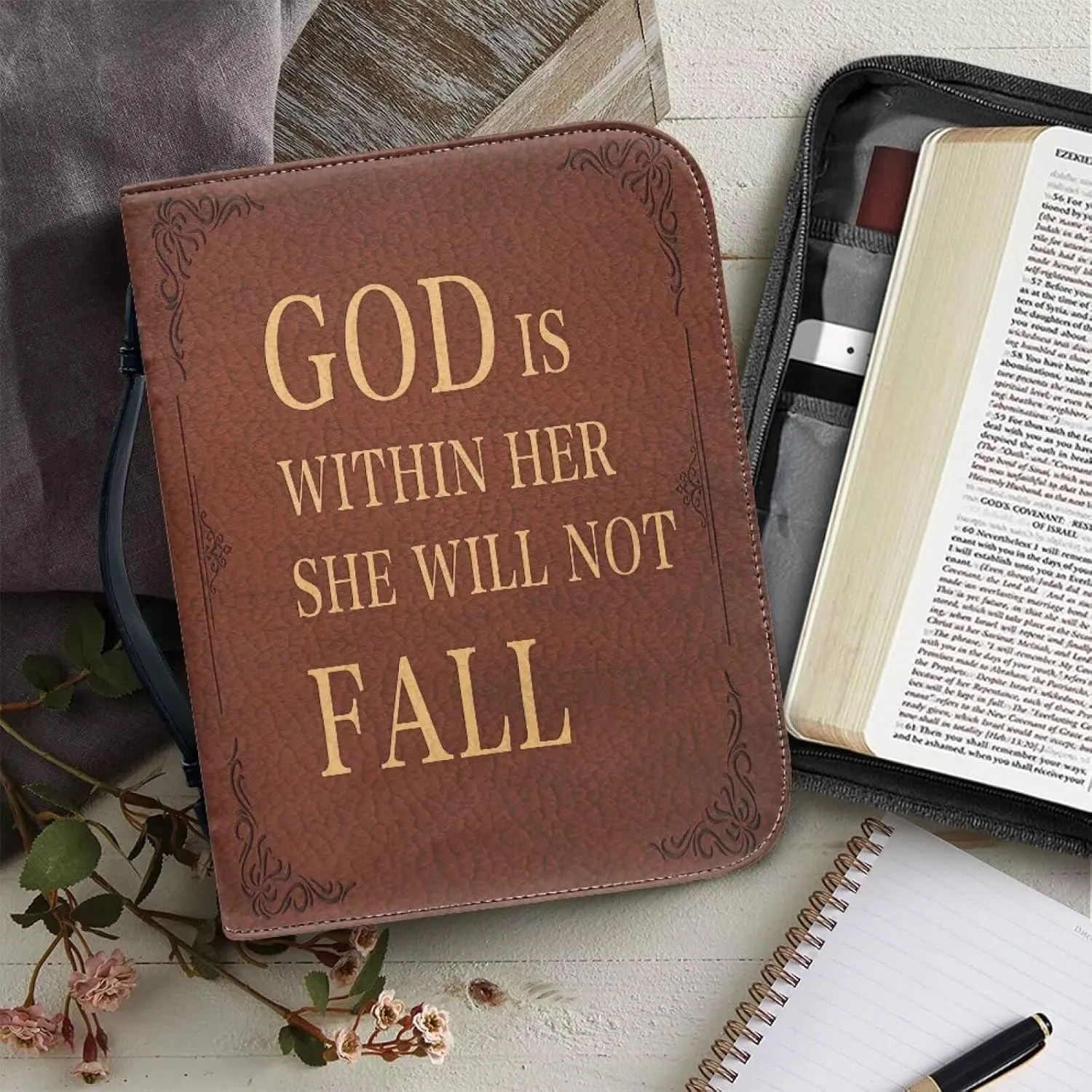 Bible Covers for Women PU Leather, Dustproof Church Bags for Girls Water Resistant Bible Case with Bookmarks
