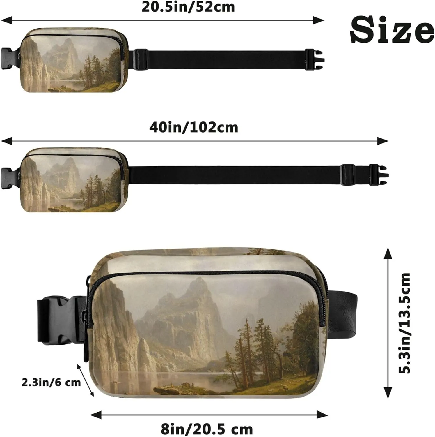 Bierstadt Albert Merced River Yosemite Waterproof Fanny Packs Women Belt Bag Hip Pack Bright Colored Travel Waist Pack for Men