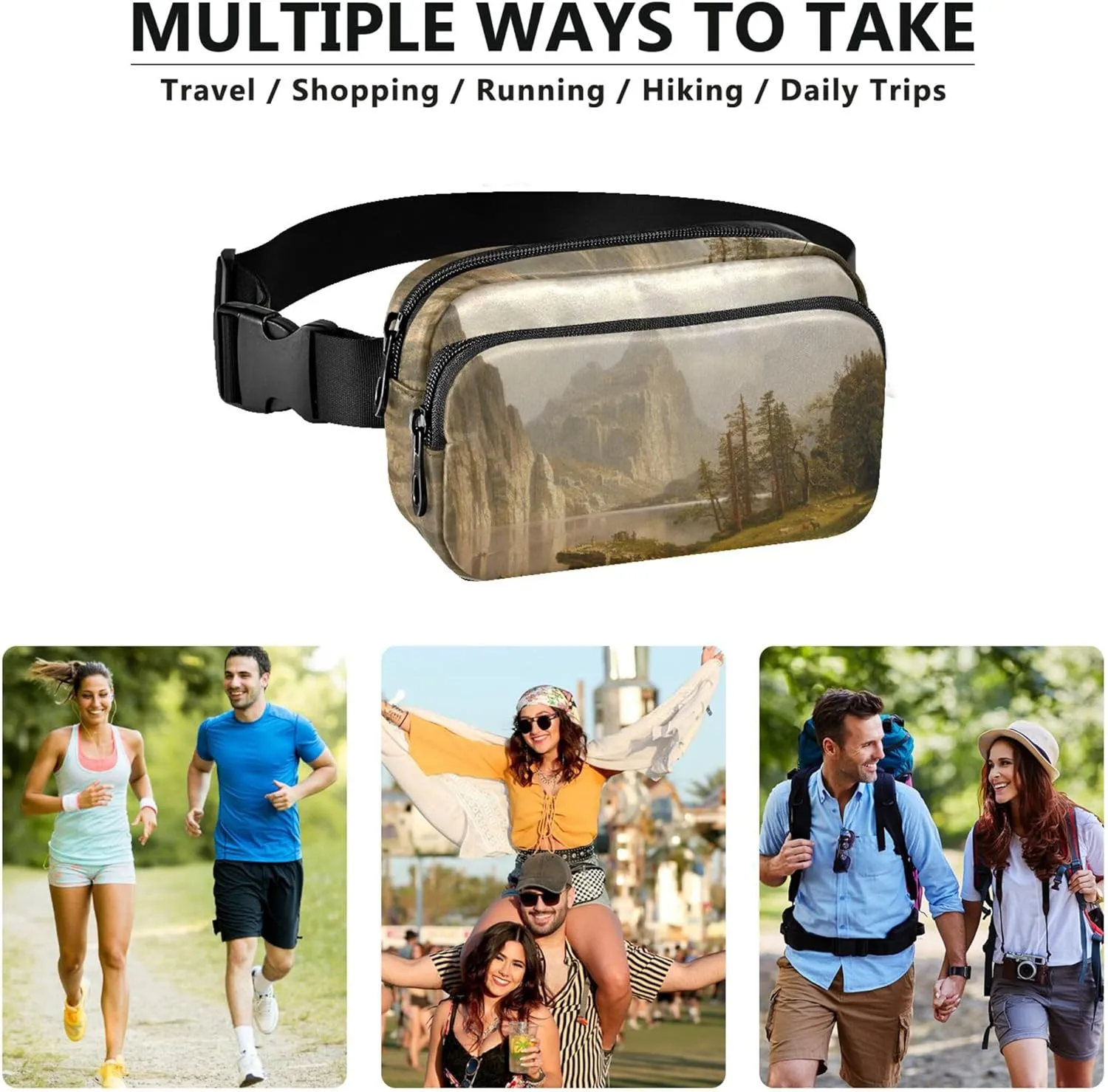 Bierstadt Albert Merced River Yosemite Waterproof Fanny Packs Women Belt Bag Hip Pack Bright Colored Travel Waist Pack for Men
