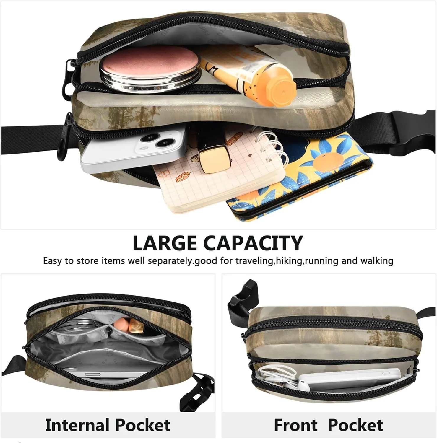 Bierstadt Albert Merced River Yosemite Waterproof Fanny Packs Women Belt Bag Hip Pack Bright Colored Travel Waist Pack for Men