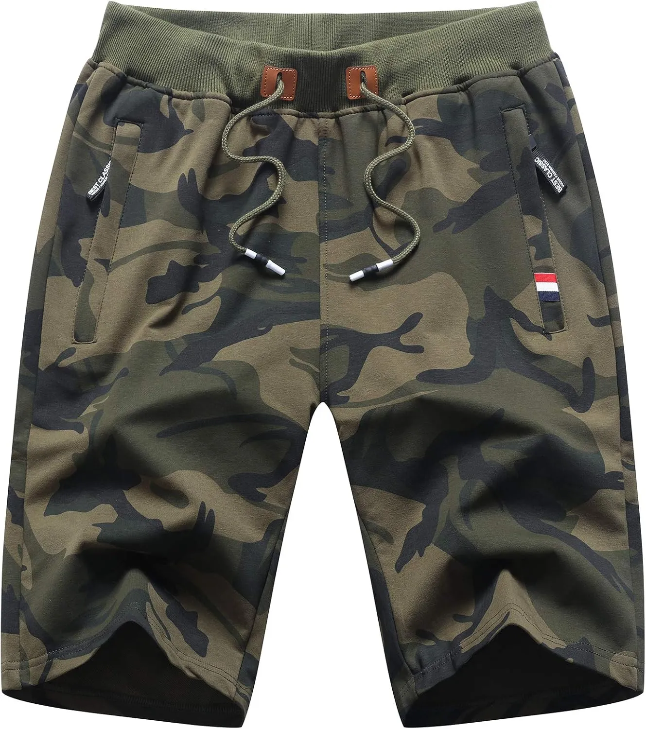 Big Boy's Casual Shorts Summer Cotton Classic Fit Elastic Waist Shorts with Zipper Pockets