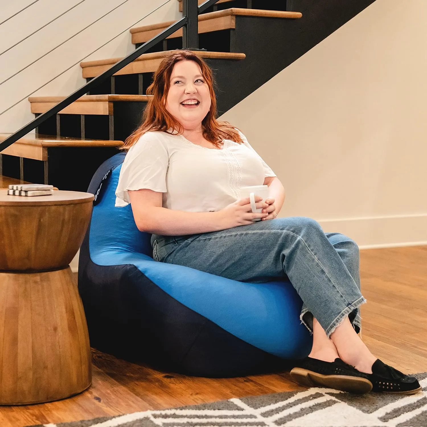 Big Joe Warp Bean Bag Chair, Blue/Navy Spandex and Smartmax, Durable Polyester Nylon Blend, 2.5 feet