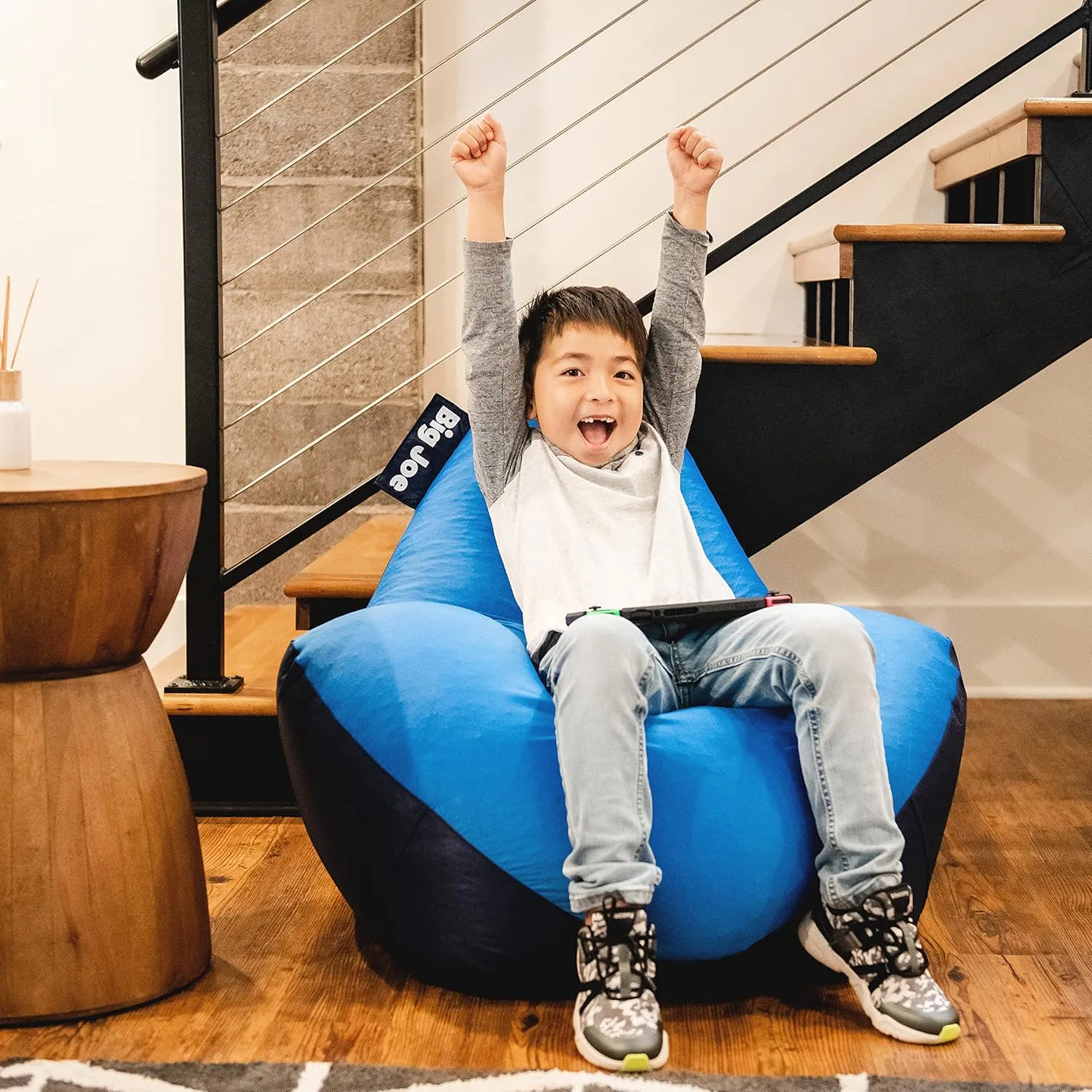 Big Joe Warp Bean Bag Chair, Blue/Navy Spandex and Smartmax, Durable Polyester Nylon Blend, 2.5 feet