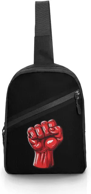 Big Red Raised Fist Salute of Unity Solidarity Resistance Sling Backpack Crossbody Shoulder Bag Casual Chest Bag Travel Hiking Daypack