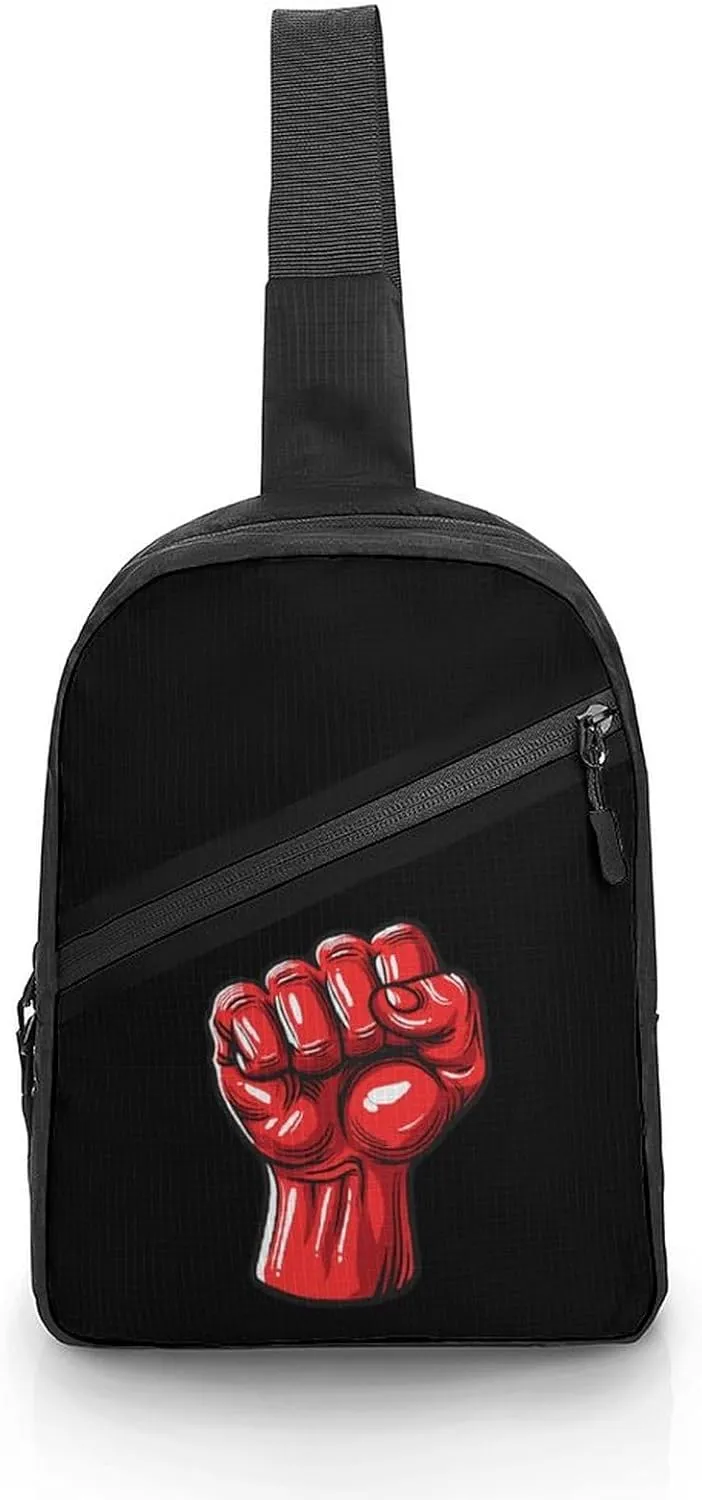 Big Red Raised Fist Salute of Unity Solidarity Resistance Sling Backpack Crossbody Shoulder Bag Casual Chest Bag Travel Hiking Daypack