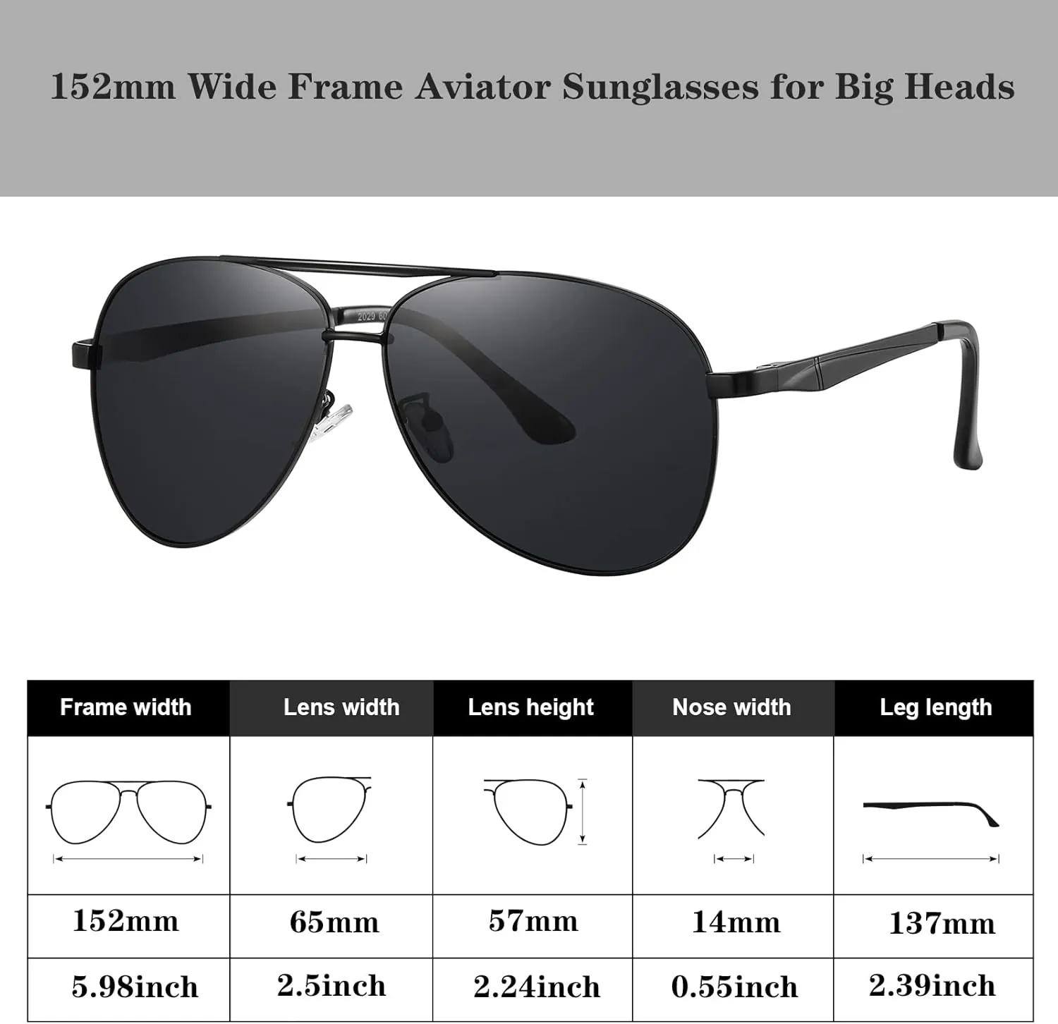 Big XL Wide Frame Extra Large Polarized Aviator Sunglasses for Big Heads Men Oversized Military Pilot Glasses