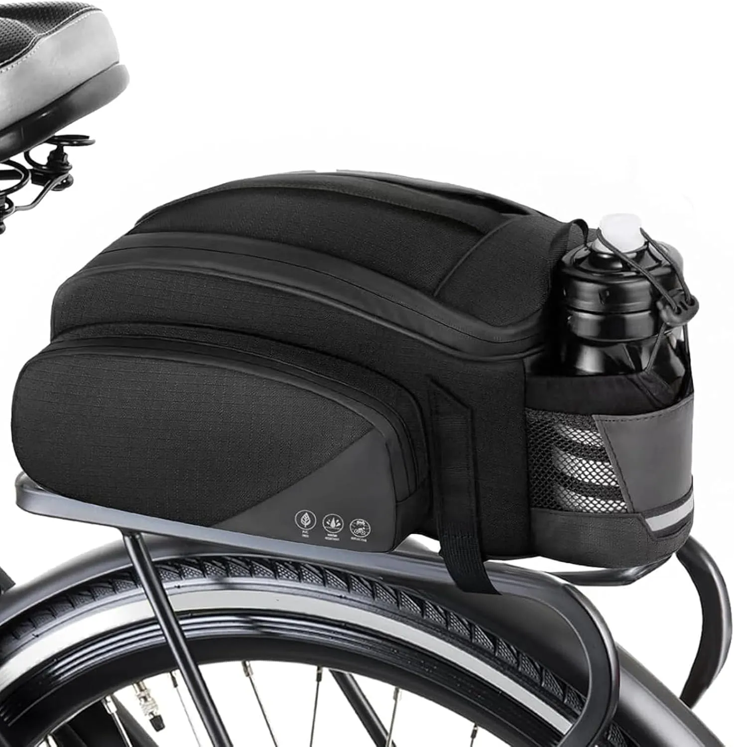 Bike Rack Bag,12L Bike Trunk Bag, Rear bike rack bag, Multi Pockets Cycling Rear Seat Storage Bag, Bike Bags for bicycles Carrier with Reflective Area & Shoulder Strap for Cycling Trips.
