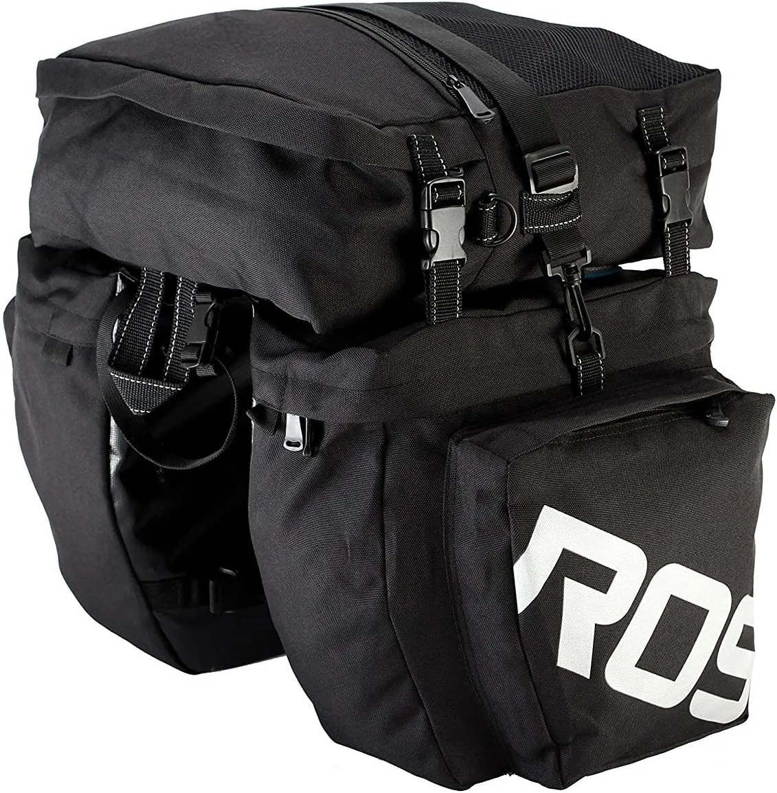 Bike Rear Rack Bag, 3 in 1 37L Waterproof Bicycle Rack Seat Bag Pannier Cycling Back Seat Rack Trunk Bag Saddle Bag for Mountain MTB Bike with Detachable Shoulder Strap & Reflective Sign