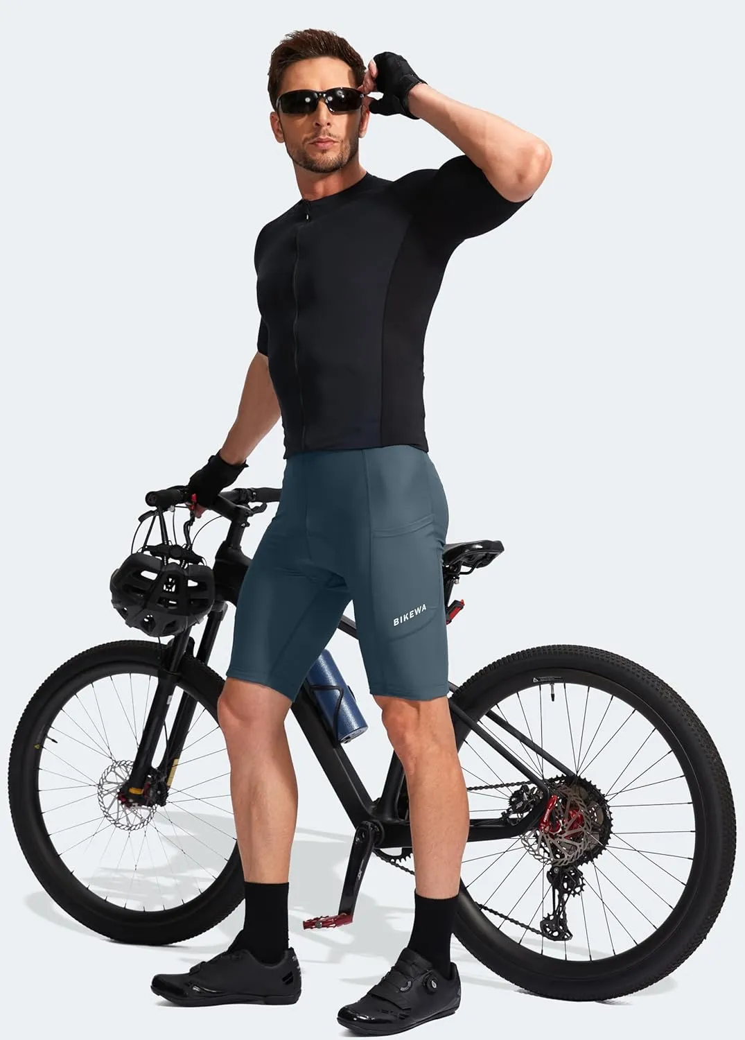 Bikewa Men's Bike Shorts 3D Padded Cycling Road Biking Mountain Riding Biker Bicycle UPF 50  Cycle Shorts Zipper Pockets