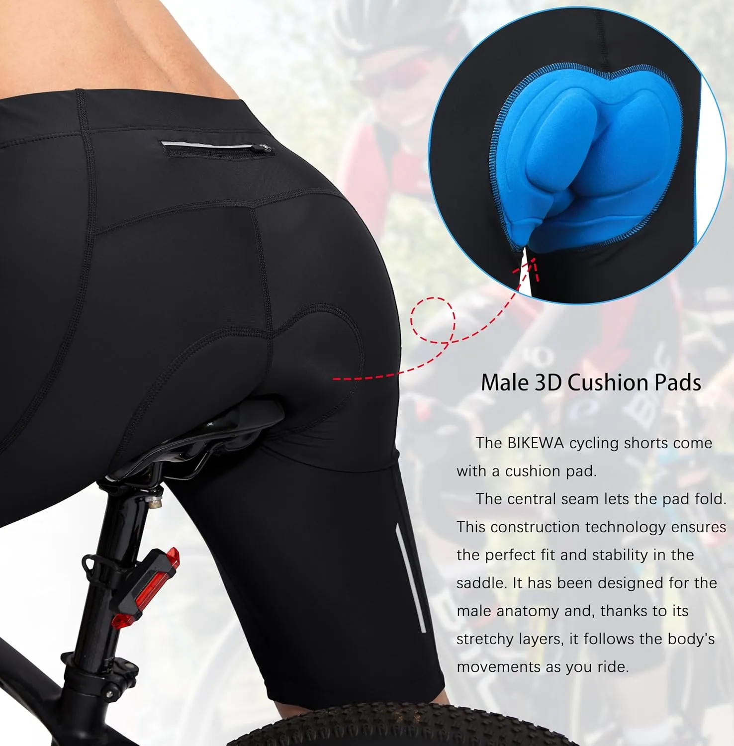 Bikewa Men's Bike Shorts 3D Padded Cycling Road Biking Mountain Riding Biker Bicycle UPF 50  Cycle Shorts Zipper Pockets