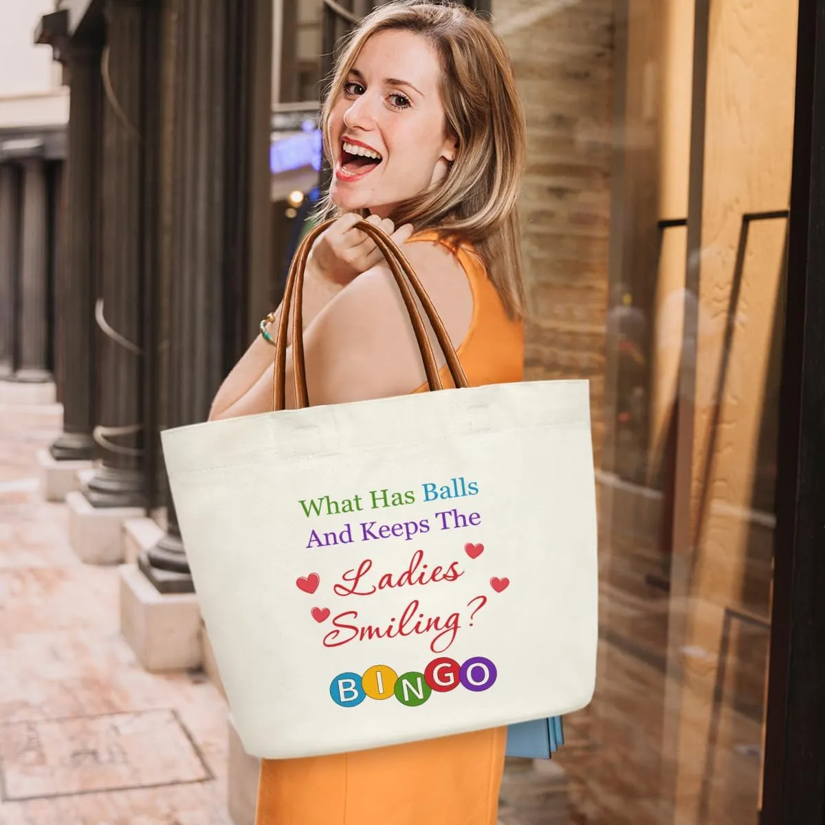 Bingo Gifts Bingo Themed Canvas Tote Bag For Women, Reusable Grocery Shoulder Bag Cute Tote Bags for Work Travel Gym, Inspirational Gifts Handbag Beach Bags for Women Teacher Friends -22