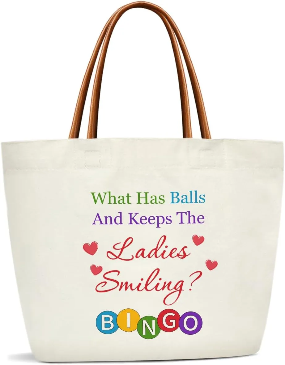 Bingo Gifts Bingo Themed Canvas Tote Bag For Women, Reusable Grocery Shoulder Bag Cute Tote Bags for Work Travel Gym, Inspirational Gifts Handbag Beach Bags for Women Teacher Friends -22
