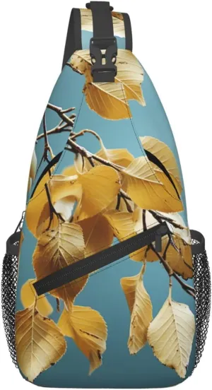 Birch Leaves Sling Bag Waterproof Lightweight Crossbody Shoulder Backpack Chest Bags Travel Hiking Casual Daypack For Women Men