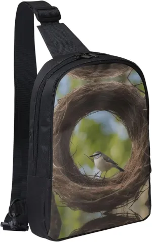 Birds Nest Crossbody Chest Bag Lightweight Travel Hiking Shoulder Backpack For Men Women, Black