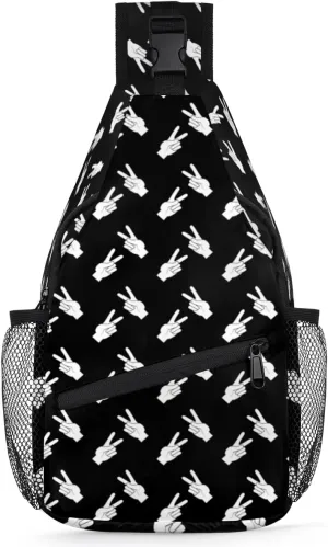 Black And White Gestures Sling Bag for Women Men Crossbody Sling Backpack Shoulder Bag Chest Bag Daypack for Travel Hiking Outdoor