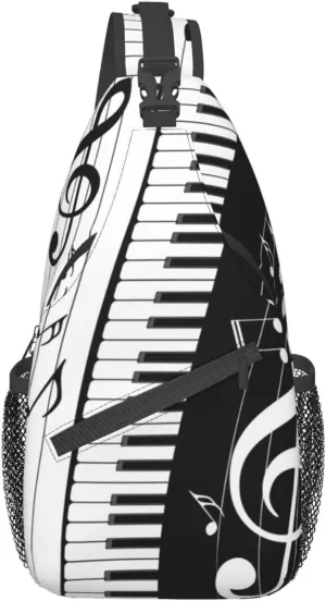 Black And White Piano Music Notes Musical Instrument Crossbody Backpack Chest Bag For Men Women Large Capacity Shoulder Sling Bag Cycling Travel Daypack