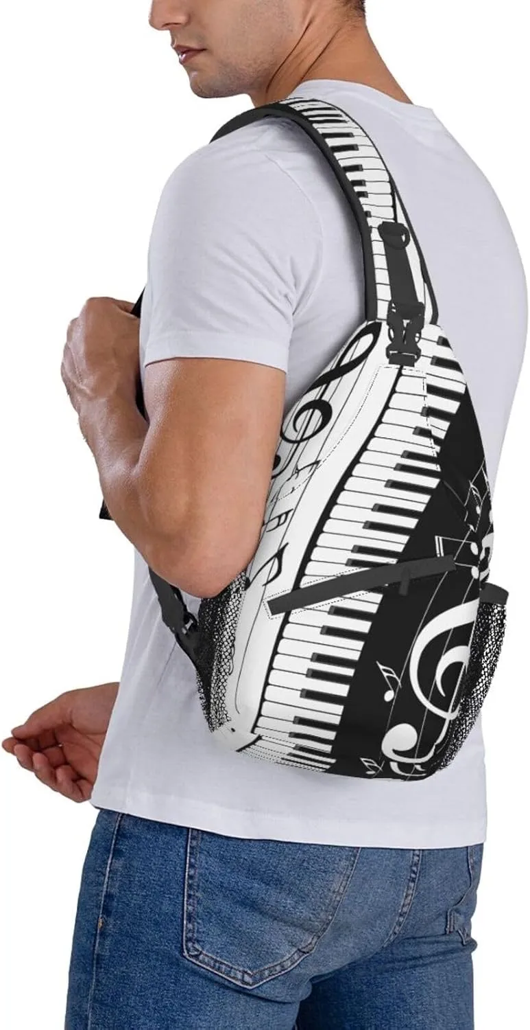 Black And White Piano Music Notes Musical Instrument Crossbody Backpack Chest Bag For Men Women Large Capacity Shoulder Sling Bag Cycling Travel Daypack