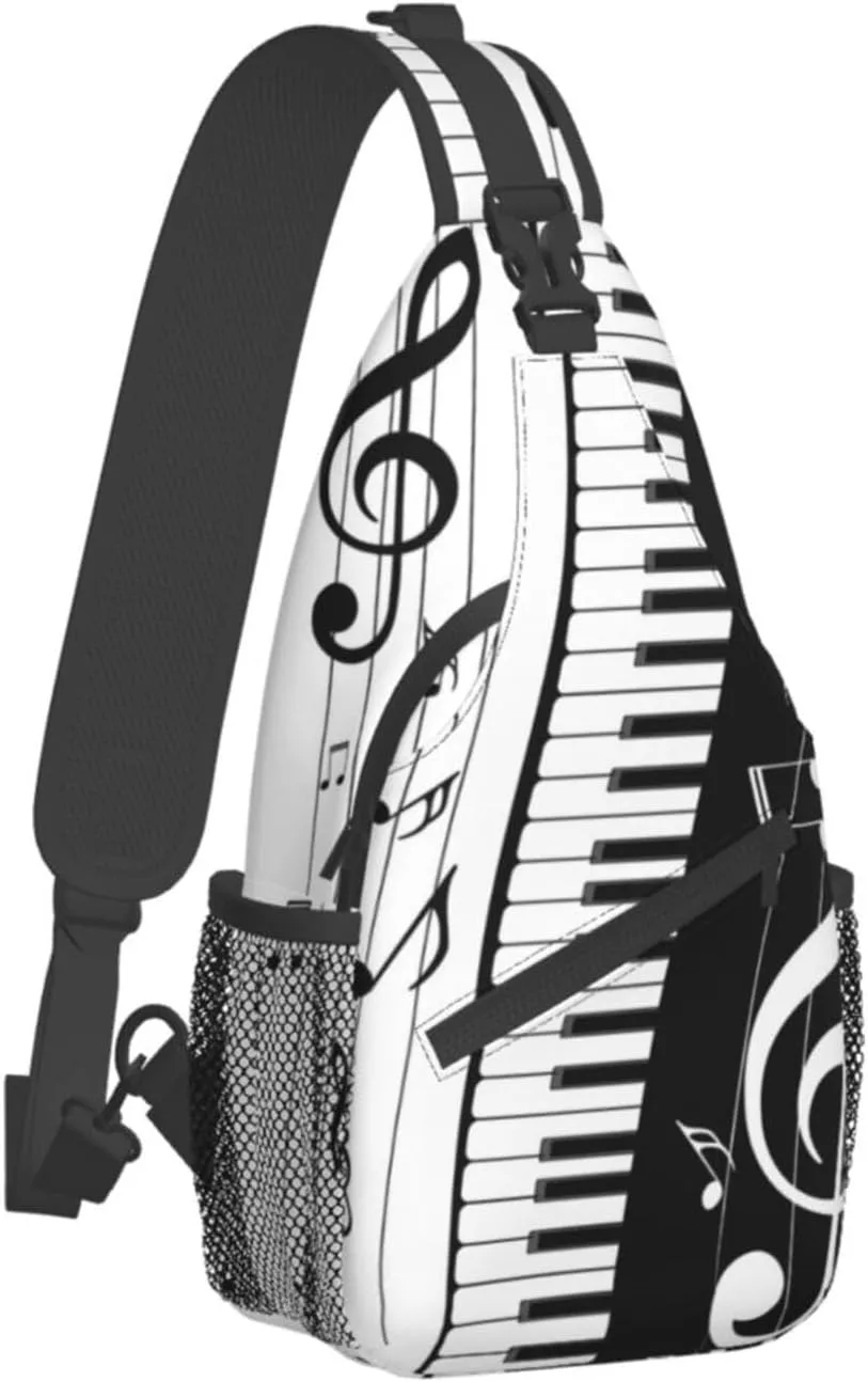 Black And White Piano Music Notes Musical Instrument Crossbody Backpack Chest Bag For Men Women Large Capacity Shoulder Sling Bag Cycling Travel Daypack